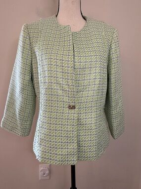 Sag Harbor spring green sky blue tweed blazer jacket SZ 12P